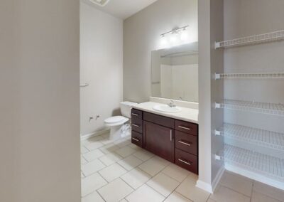 Pointe at Crestmont Apartment bathroom and linen storage